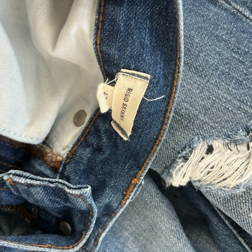 Madewell Rigid High-Rise Medium Wash Distressed 100% Cotton Skinny Jeans 27